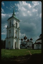 Cathedral of the Nativity of Christ (1552-62, 1652, 1770s), northeast view, with bell tower, Kargopol', Russia 1999.