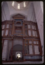 Church of the Annuciation (1692), interior, view east with remains of icon screen, Kargopol', Russia 1999.