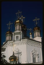 Church of the Trinity (1703-12), east view, with ceramic decoration, Verkhotur'e, Russia 1999.