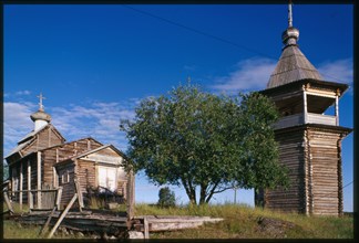 Church of St. Nicholas (1705), with bell tower, northwest view, Kovda, Russia; 2001