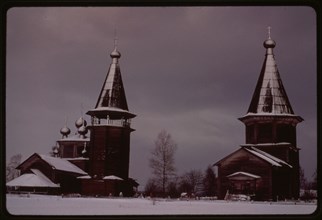Pogost (churches and cemetery) (18th-19th centuries), west view, Liadny, Russia 1998.