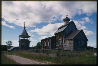 Church of St. Nicholas (1705), with bell tower, southeast view, Kovda, Russia; 2001