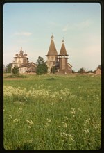 Pogost (churches and cemetery) (18th-19th centuries), northwest view, Liadney, Russia 1998.