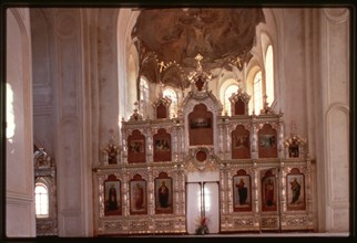 St. Nicholas Monastery, Cathedral of the Elevation of the Cross (1905-13), with restored icon screen, Verkhotur'e, Russia 1999.
