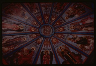 Church of the Intercession (1743, 1761), interior, view of nebo (sky, or painted ceiling), Liadiny, Russia 1998.