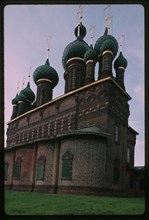 Church of John the Baptist at Tolchkovo, (1671-87), east facade, with ornamental brick and ceramic details, Yaroslavl', Russia; 1995