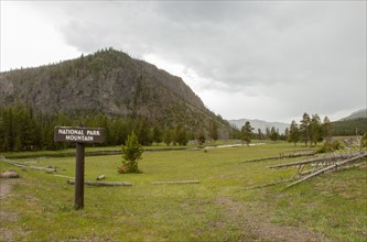 National Park Mountain and flowing Gibbon River in Yellowstone National Park; Date: 2 June 2016