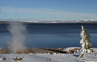 Hot spring on the shore of the West Thumb of Yellowstone Lake in Yellowstone National Park; Date: 19 November 2014