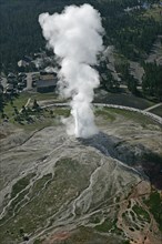 Aerial view of Old Faithful Geyser in Yellowstone National Park; Date: 22 June 2006