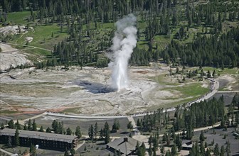 Aerial view of Old Faithful Geyser in Yellowstone National Park; Date: 22 June 2006