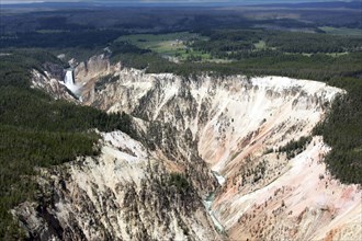 Aerial view of Lower Falls and Grand Canyon of the Yellowstone in Yellowstone National Park; Date: 16 June 2005