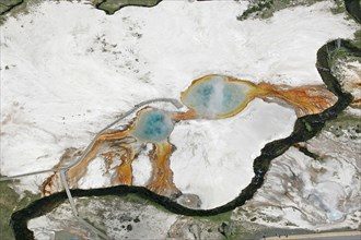 Rainbow Pool and Sunset Lake in Black Sand Basin on Iron Spring Creek in Yellowstone National Park; Date: 22 June 2006