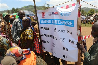 A sign in North Kivu Cote d’Ivoire announcing the amount of rations to be given to those in need ca. 22 March 2017