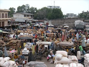 Crowded marketplace in Benin Africa ca. 2 August 2008