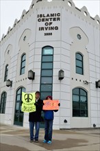Peace Rally demonstratration outside a mosque in support of the local Muslim community  Irving, TX,  USA (November 28, 2015)