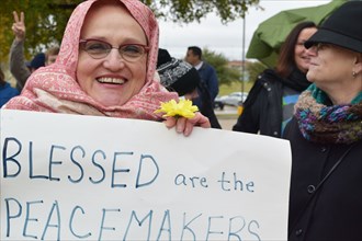 Peace Rally demonstratration outside a mosque in support of the local Muslim community  Irving, TX,  USA (November 28, 2015)