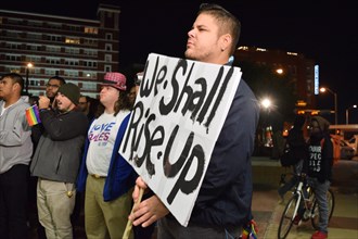 Protest outside Dallas police HQ after fifteen attacks, robberies against LGBT community, Dallas, USA (November 22, 2015)