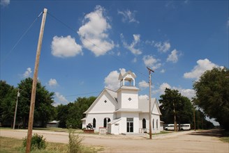 White church building in Milton Kansas; Milton Baptist Church on Sycamore Rd.