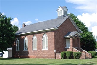 Brick church building in a small town in central Illinois