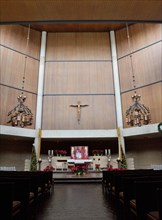 Interior of the Church of the Incarnation during the Christmas season, on the campus of the University of Dallas in Irving, TX