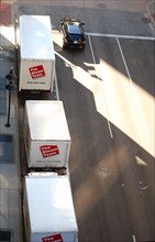 Aerial view of service trucks from the Steam Team, a water damage restoration service