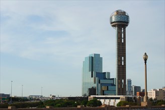 Reunion Tower and the Hyatt Regency Hotel in downtown Dallas TX ca. 2010