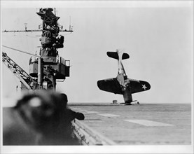Douglas SBD 'Dauntless' dive bomber balanced on nose