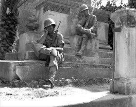 Sgt. Dorman at the memorial to the Italian soldiers