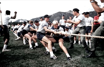 Air Force Academy cadets participate in a tug