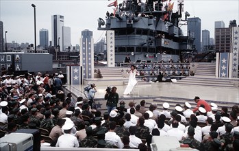 During the Bob Hope show aboard the amphibious assault ship USS IWO JIMA (LPH