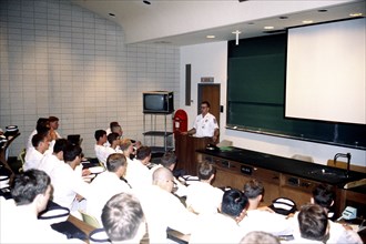 Plebes of the class of 1981 attend class at the U.S. Naval Academy.