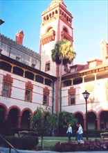 Students roam through a courtyard at Flagler College
