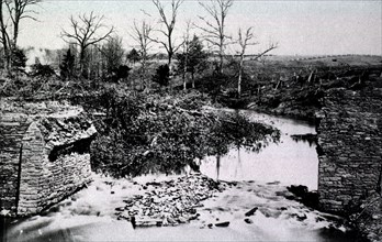 A view of a stone bridge that was destroyed by the Confederate Army