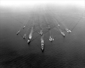 Aerial bow view of the first battleship battle group