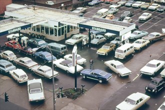 Aerial view of a Chevron station in Portland Oregon in 1973