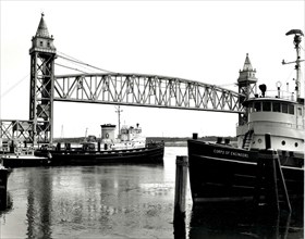 Army Corps Tugboats at Cape Cod Canal Railroad Bridge ca. April 1962