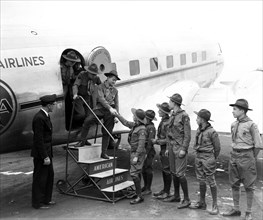 Boy Scouts at Hoover Airport with American Airlines Airplane