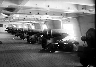 Cannons inside the U.S.S. Constellation ca. 1914