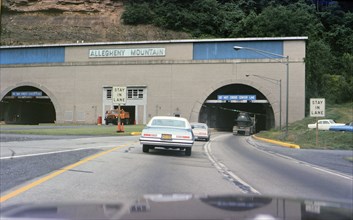 Cars entering the Allegheny Mountain highway tunnel entrance
