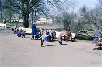 Children playing near the Winter Palace in Saint Petersburg Russia ca. May 1978