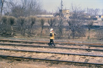 Female railroad worker in Russia ca. May 1978