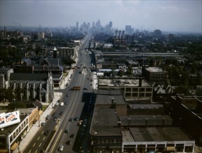 Looking south from the Maccabees Building with the Detroit skyline in the distance