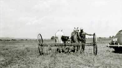 Man With Horse Drawn Farm Equipment ca 1948