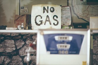 No gas sign at gas station in June 1973 during the gasoline crisis.