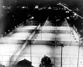 Outdoor sports tennis stadium at night