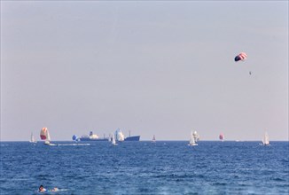Sailboats on the Atlantic ocean near a south florida beach
