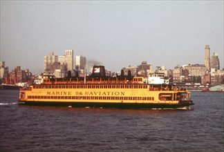 The Staten Island Ferry in New York Harbor's Upper Bay May 1973