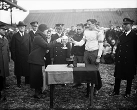 Trophy cup at football game (Army