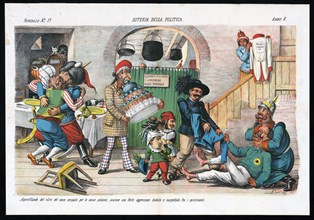 Osteria della politica - Italian political cartoon by Grossi ca. 1877