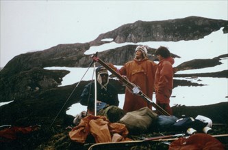 June 1974 - Hiking up the North side of Exit Glacier, Alaska - setting up a cache